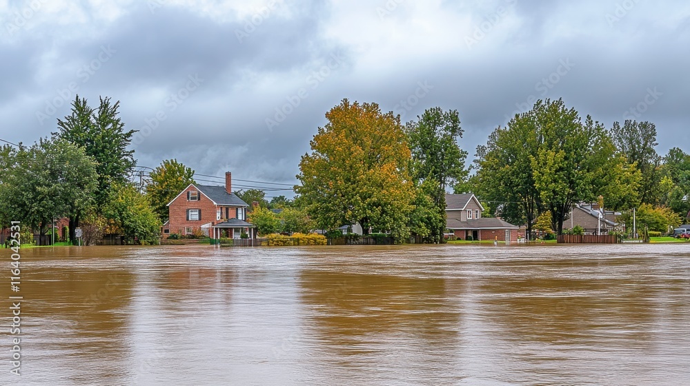 Fototapeta premium Flooded Suburban Homes After Extreme Weather Event