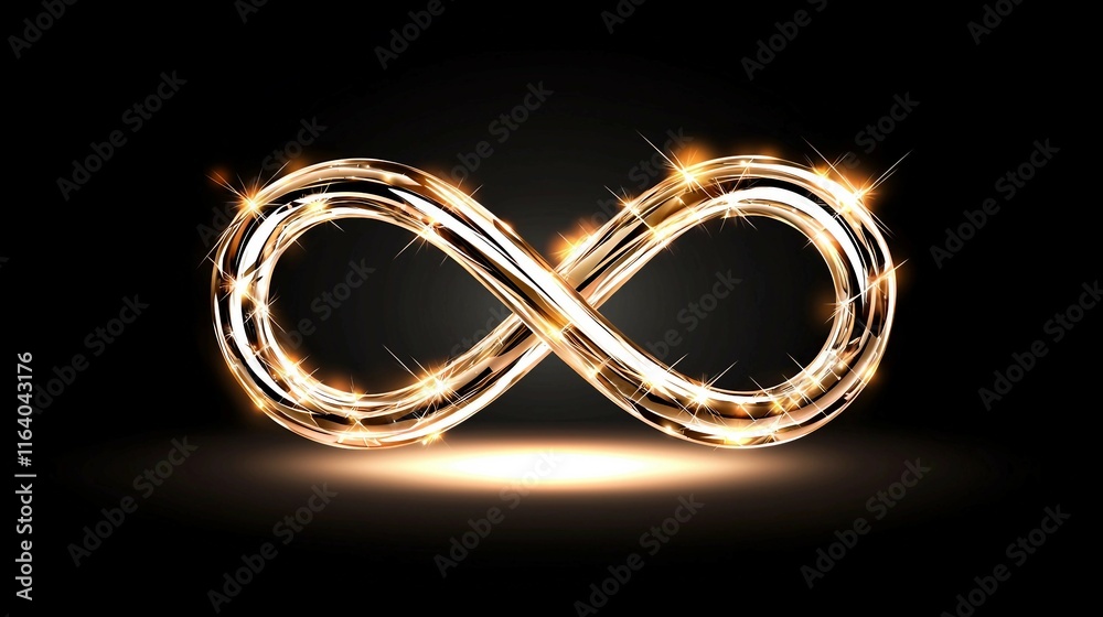Glowing Infinity Symbol with Sparkles on Black Background Glowing Infinity Symbol with Sparkles on Black Background