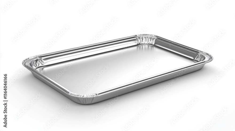 Aluminum baking tray on a clean white background suitable for food preparation and presentation in culinary contexts Aluminum baking tray on a clean white background suitable for food preparation and presentation in culinary contexts