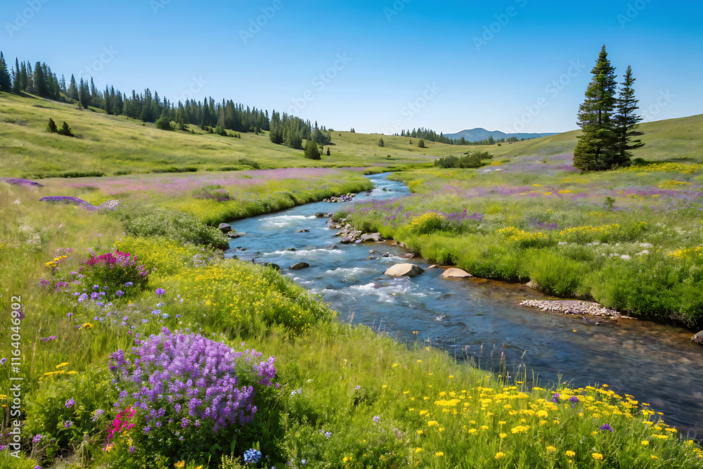 Narrow Branch of the River in the Mountains: A Scenic View of a Narrow River Branch Winding Narrow Branch of the River in the Mountains: A Scenic View of a Narrow River Branch Winding