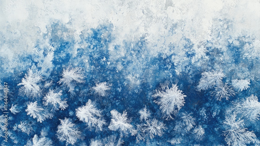Aerial view of winter forest showcasing snow covered trees with blue and white hues creating a serene and tranquil landscape scene Aerial view of winter forest showcasing snow covered trees with blue and white hues creating a serene and tranquil landscape scene