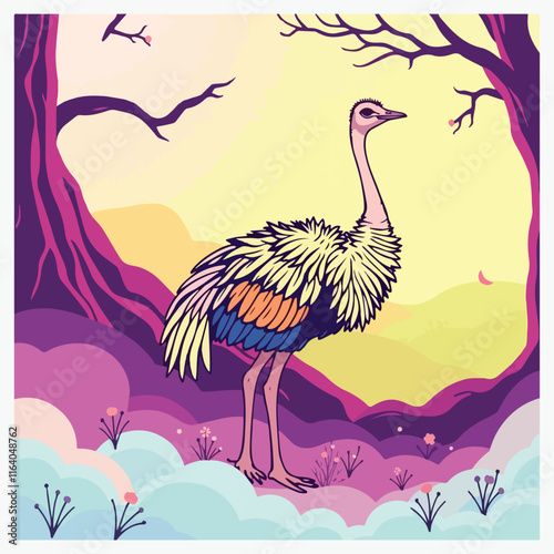 Ostrich icon vector line art illustration