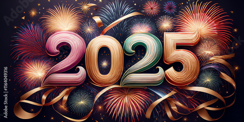 Creative and festive design celebrating the beginning of the year 2025