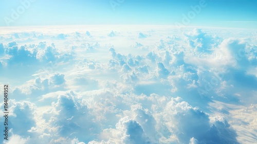 Aerial View of Serene Blue Sky with Soft White Clouds from Airplane Window During Flight photo