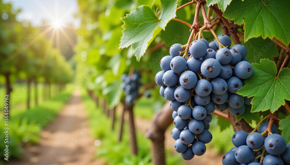 Grapes on vine with sunlight in vineyard Grapes on vine with sunlight in vineyard