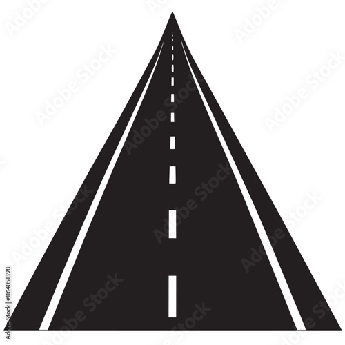 Isolated black colorcurved road or highway with dividing markings silhouette 
