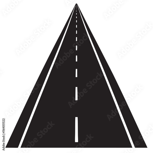 Isolated black colorcurved road or highway with dividing markings silhouette 