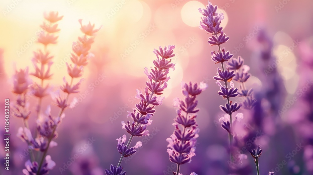 Naklejka premium Lavender flowers in sunlight showcasing natural beauty and essence for aromatherapy and relaxation purposes