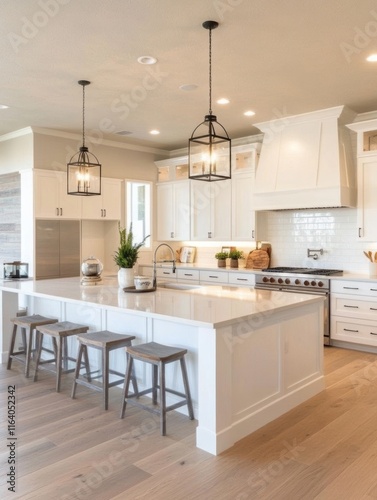 Modern Farmhouse Kitchen Island and White Cabinets