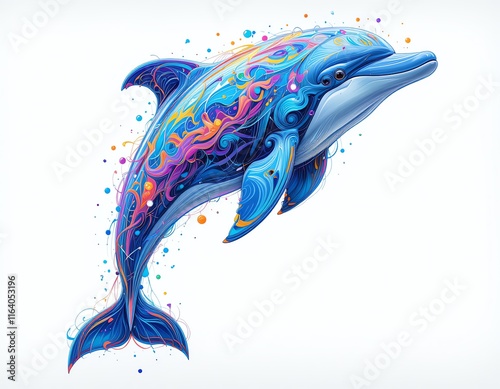 beautiful illustration of a dolphin with colorful, high resolution, 4k, on a white background photo