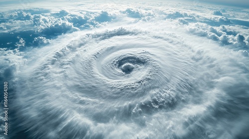 Aerial view of a powerful tropical cyclone eye surrounded by swirling clouds in the atmosphere showcasing nature's fury and beauty photo