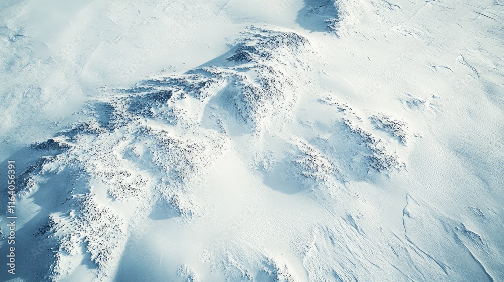 Obraz premium Aerial perspective of expansive snow-covered tundra showcasing the serene beauty of a vast white landscape in winter.
