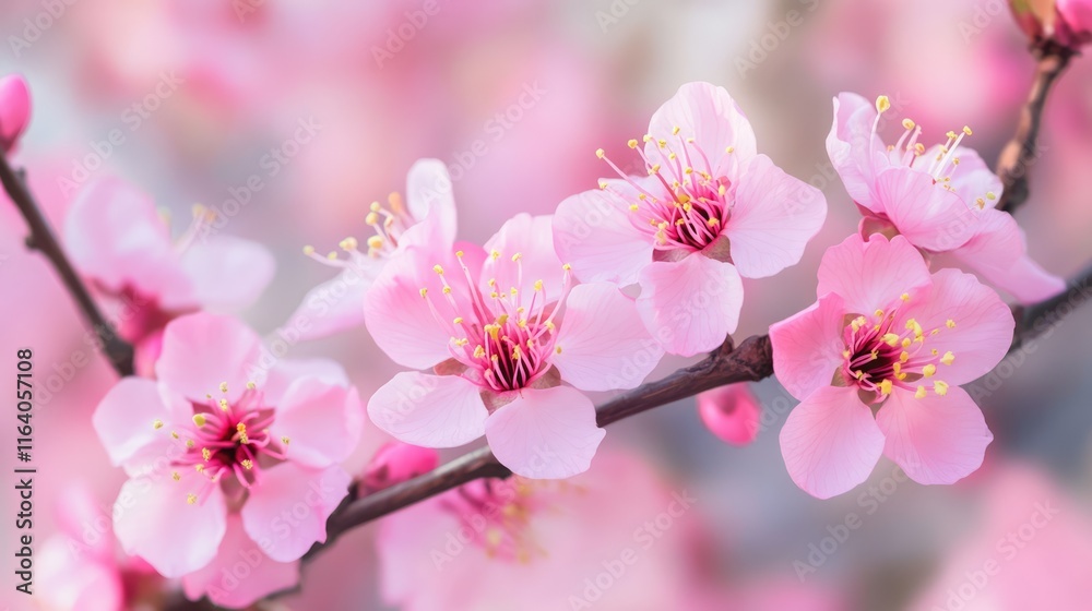 Delicate pink blossoms on a branch with soft pastel background creating a serene floral ambiance in springtime. Delicate pink blossoms on a branch with soft pastel background creating a serene floral ambiance in springtime.