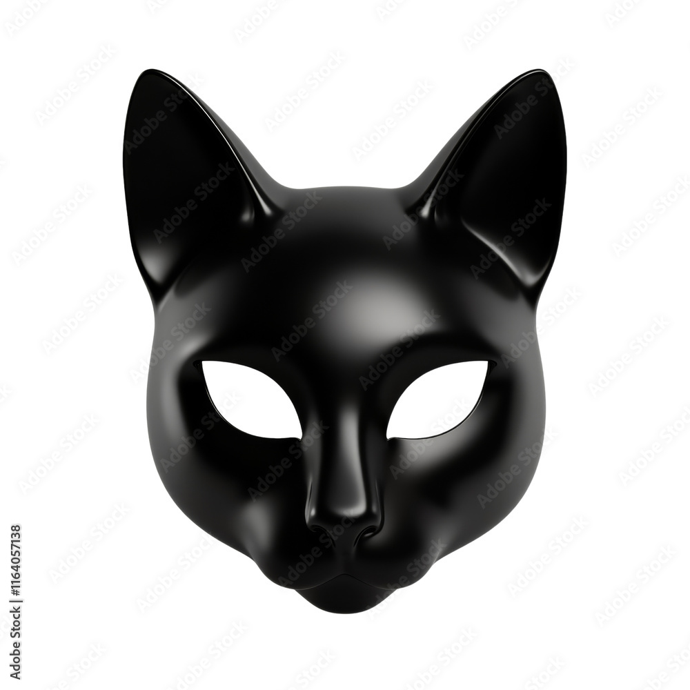 Naklejka premium Glossy Black Cat Mask with Pointed Ears and Hollow Eye Sockets
