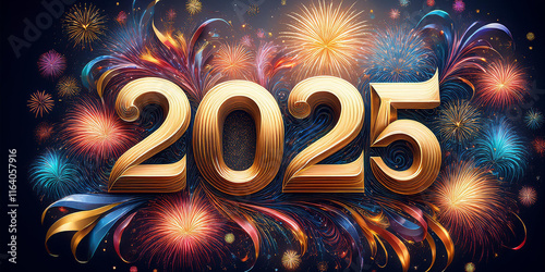 Creative and festive design celebrating the beginning of the year 2025