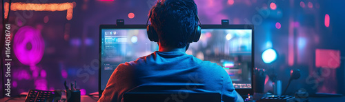 Man Watching Live Streaming Video on Laptop  -