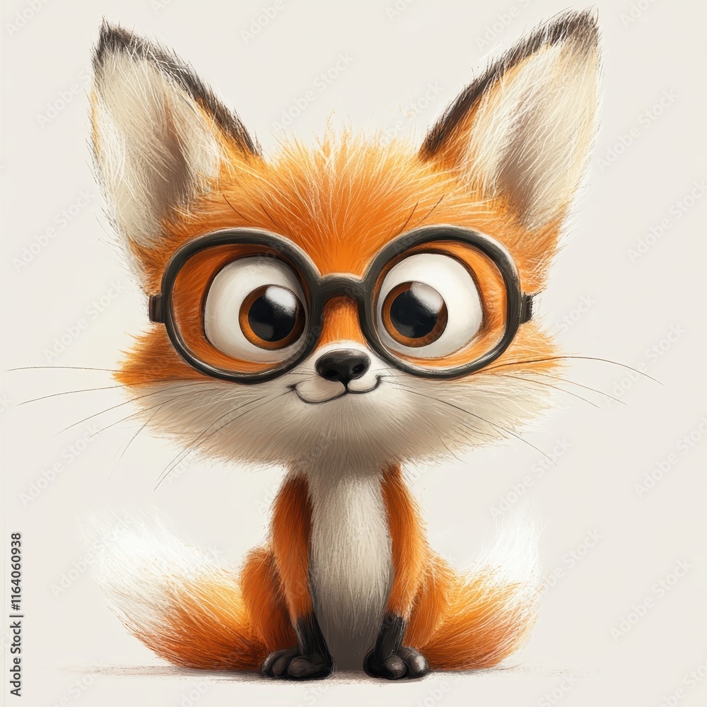 Fototapeta premium Adorable Fox Wearing Round Glasses Sitting Down