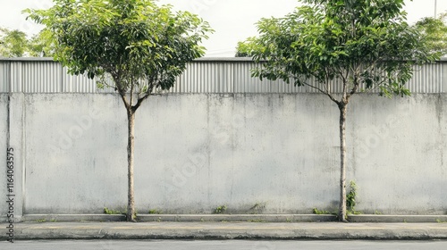 Wallpaper Mural Cement Wall and Concrete Fence with Trees on Sidewalk in Urban Setting Torontodigital.ca