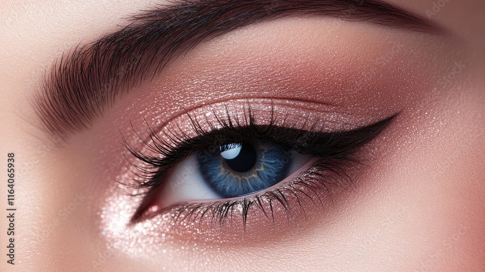 Close up of blue eye showcasing natural lashes and soft pink makeup perfect for bridal or special occasion beauty aesthetics Close up of blue eye showcasing natural lashes and soft pink makeup perfect for bridal or special occasion beauty aesthetics