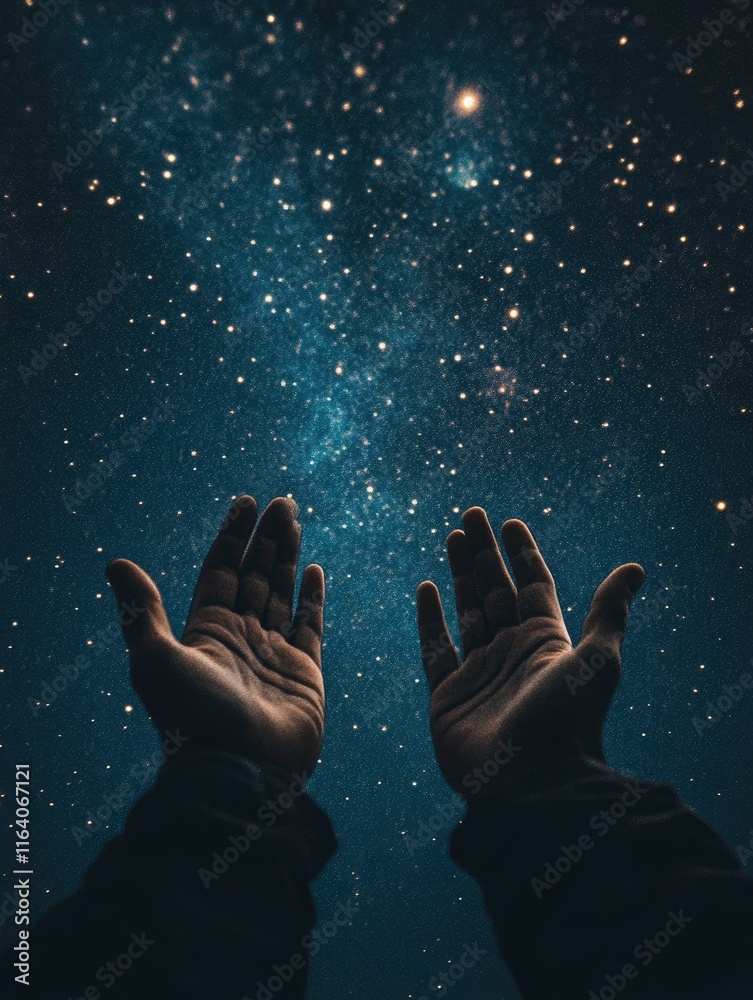 Praying muslim, hands open to the sky in the holy night. Social media story, vertical. Praying muslim, hands open to the sky in the holy night. Social media story, vertical.