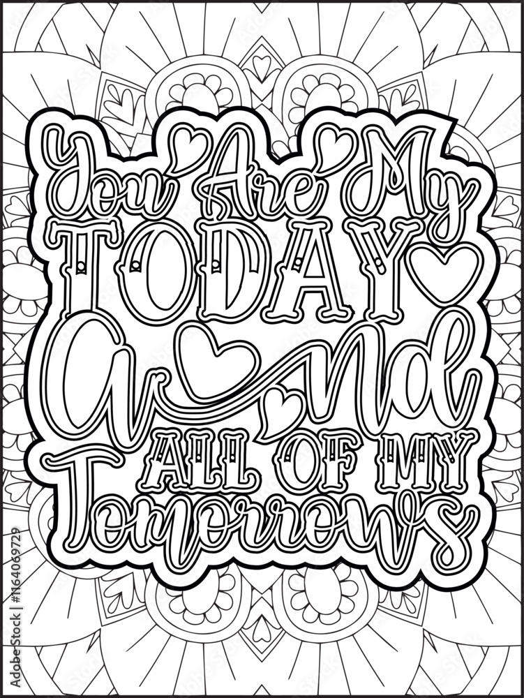 Fototapeta premium Valentine's Day Quote Coloring Page. Valentine's Day Coloring Page for Adults.