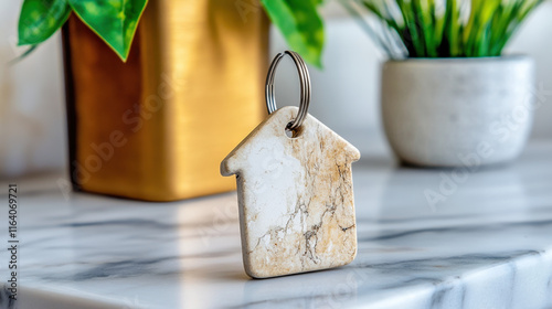 House Keychain, A sleek keychain design showcasing a futuristic house aesthetic, perfect for modern lifestyle and accessory enthusiasts. photo