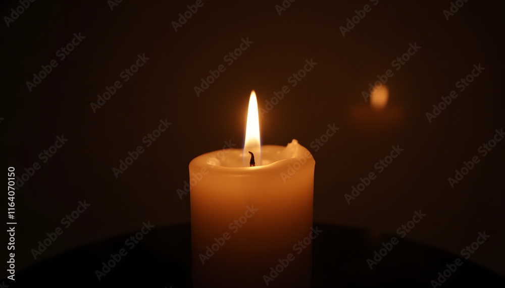 Illuminating candle flame in dark room, warm meditation ambiance Illuminating candle flame in dark room, warm meditation ambiance