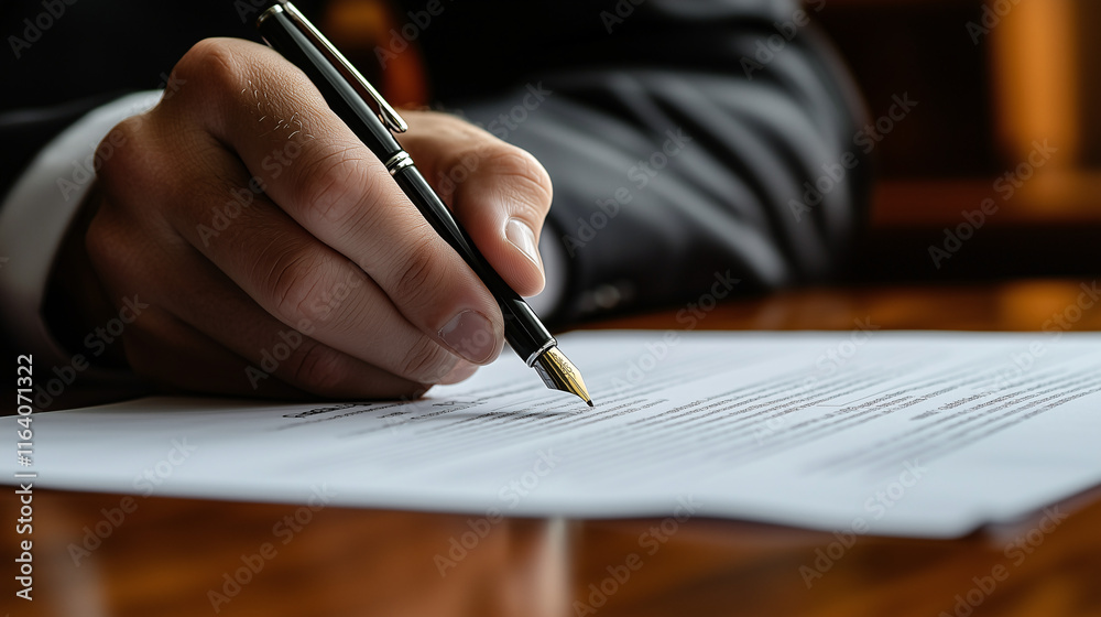 Real estate agent's hand writing a contract office desk closeup photography professional environment Real estate agent's hand writing a contract office desk closeup photography professional environment