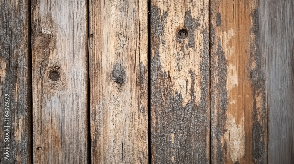 Fototapeta premium Weathered wooden planks with a rustic texture showcasing natural imperfections and earthy tones suitable for backgrounds or design elements.