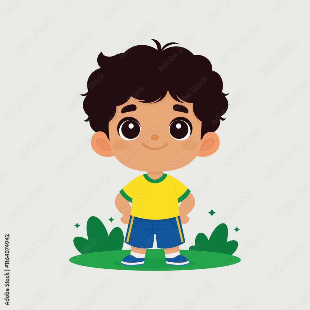 Cute Boy Standing Outdoors with Cheerful Expression Cartoon Character Cute Boy Standing Outdoors with Cheerful Expression Cartoon Character