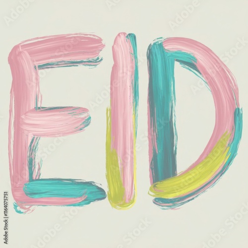 Eid in Hand-Painted Brushstroke Font with Pastel Colors, Beautifully Crafted to Celebrate the Joyful Spirit of the Eid Festival and Share Warm Wishes for a Blessed Holiday