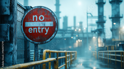 Industrial no entry sign at plant industrial zone digital art urban environment close-up photo