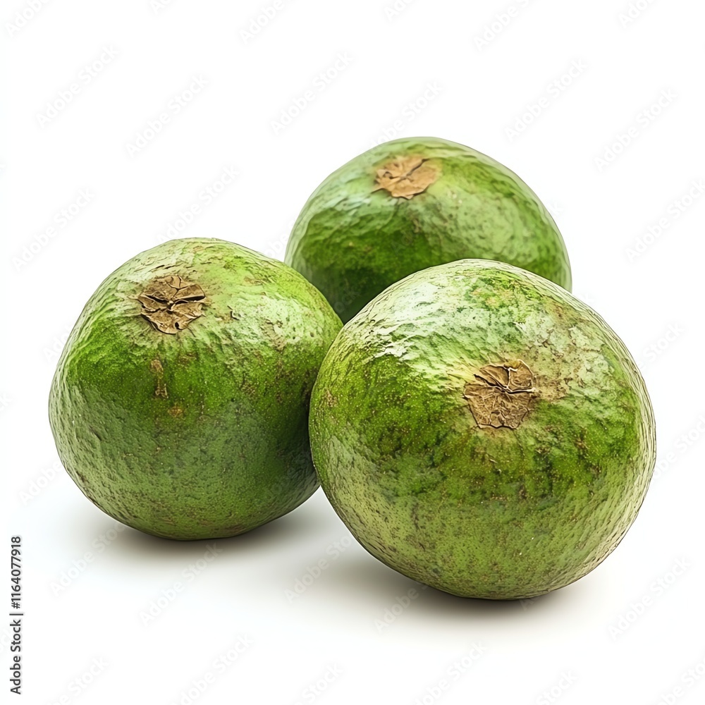 Three ripe green avocados on a white isolated background. Three ripe green avocados on a white isolated background.