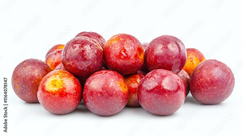 Fresh plums stacked, white isolated background. Fresh plums stacked, white isolated background.