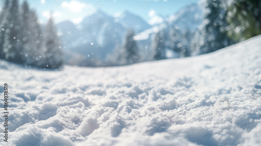 Snow Covered Winter Landscape with Tree and Snowfall in the Mountains Snow Covered Winter Landscape with Tree and Snowfall in the Mountains