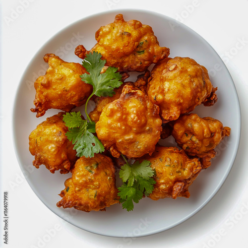 Pakora on white plate serving isolated on a white background. photo