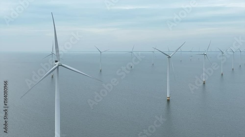 Aerial from windturbines at the IJsselmeer in the Netherlands