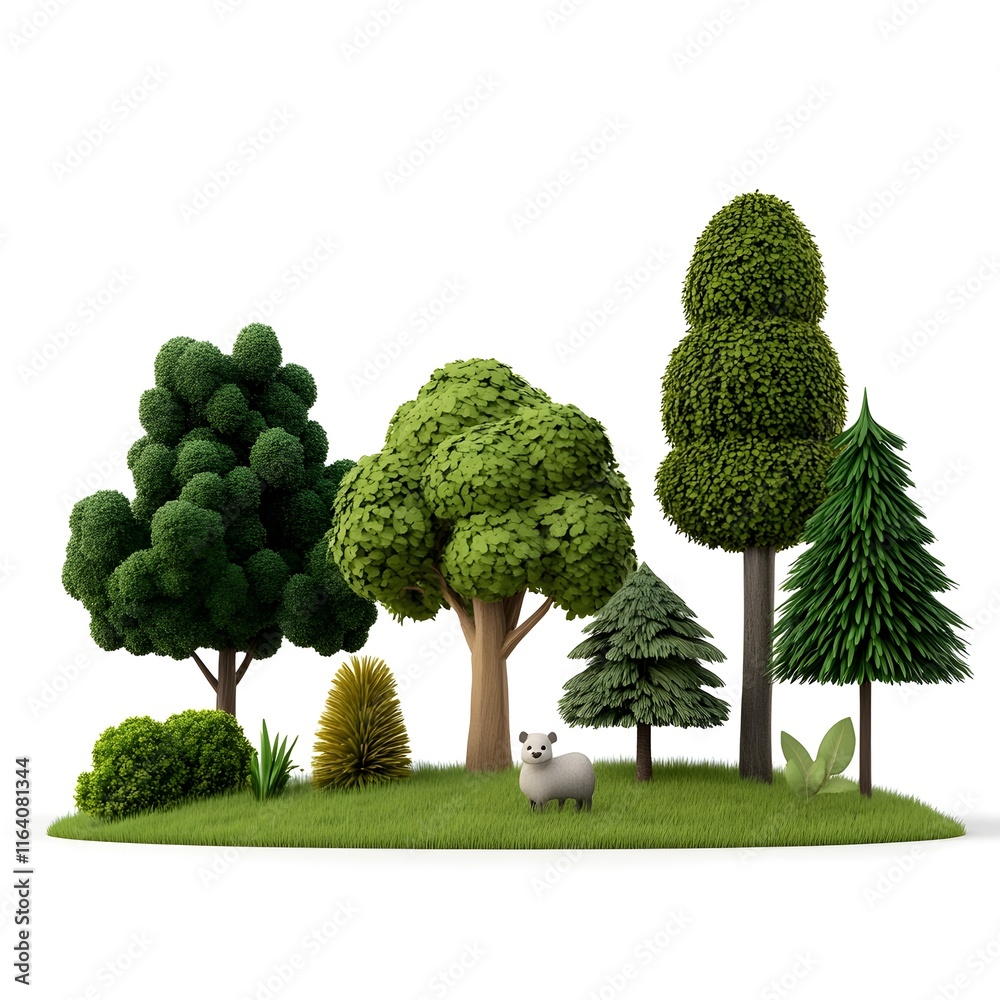 Group of trees with a sheep in the middle Group of trees with a sheep in the middle