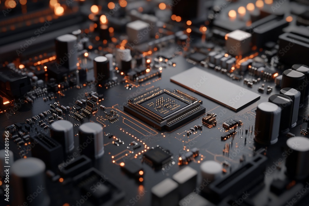 Close-up of a computer motherboard with CPU. Close-up of a computer motherboard with CPU.