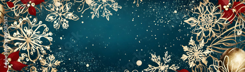 Stylish holiday card design with delicate snowflakes and ornate flourishes  -