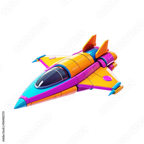 Cartoon-style spaceship in vibrant colors isolated on a white or transparent background