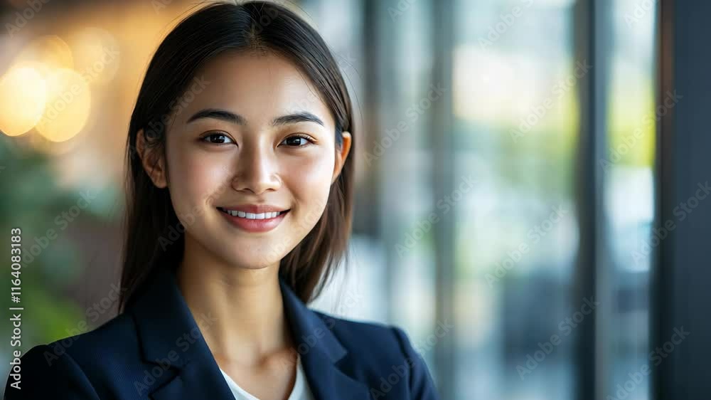 smiling Asian businesswoman at modern office smiling Asian businesswoman at modern office