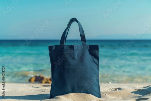 Wallpaper Mural Blue Canvas Tote Bag Mockup in a Beach Torontodigital.ca