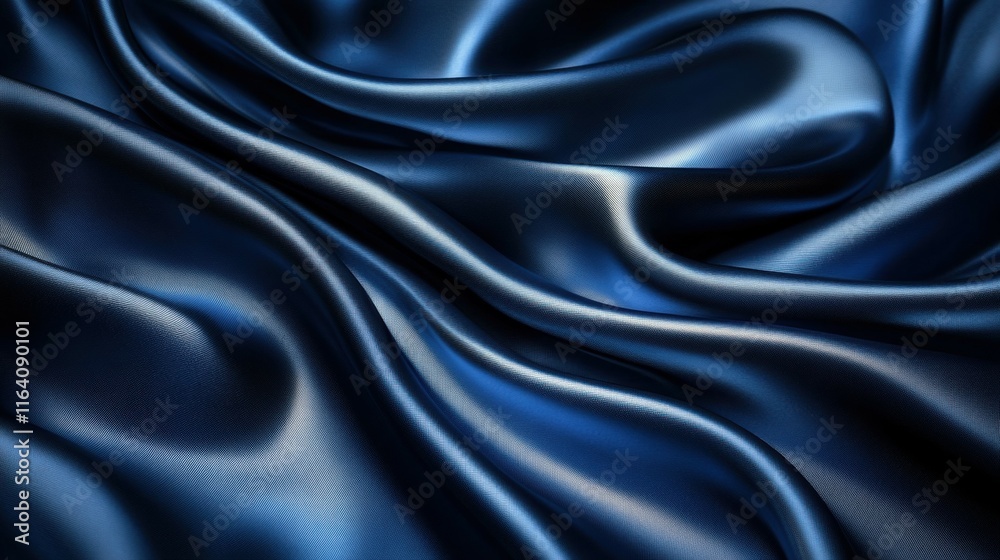 Obraz premium A close-up of flowing navy blue satin fabric, showcasing its smooth texture and sheen.