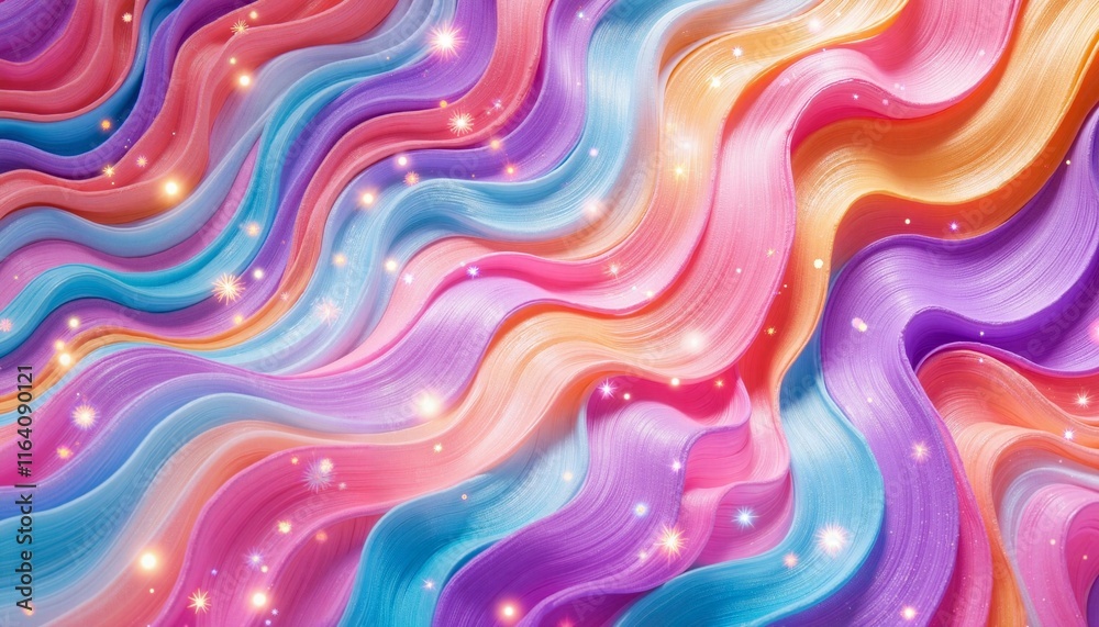 Fototapeta premium Colorful Wavy Background with Bright Pastel Colors and Twinkling Stars