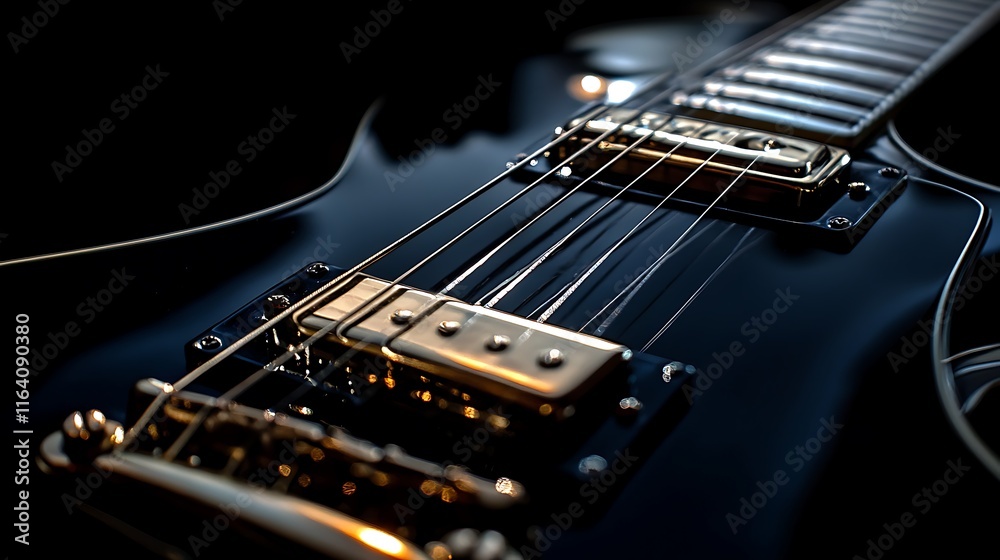 Fototapeta premium Acoustic guitar on a dark wooden background. Close up.