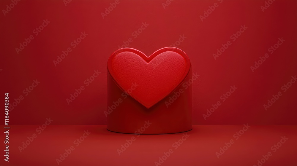 Empty red 3D cylindrical podium with heart shaped background for valentine's day banner. Valentine's day minimal scene for products showcase, Promotional display. Empty red 3D cylindrical podium with heart shaped background for valentine's day banner. Valentine's day minimal scene for products showcase, Promotional display.