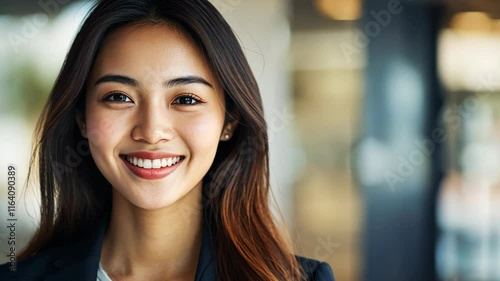 Wallpaper Mural smiling Asian businesswoman at modern office  Torontodigital.ca