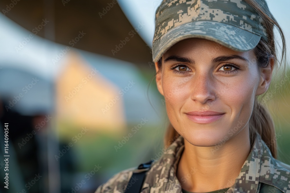A confident female soldier in a military uniform smiles at the camera, reflecting pride and dedication in her service, showcasing modern diversity in the armed forces. A confident female soldier in a military uniform smiles at the camera, reflecting pride and dedication in her service, showcasing modern diversity in the armed forces.