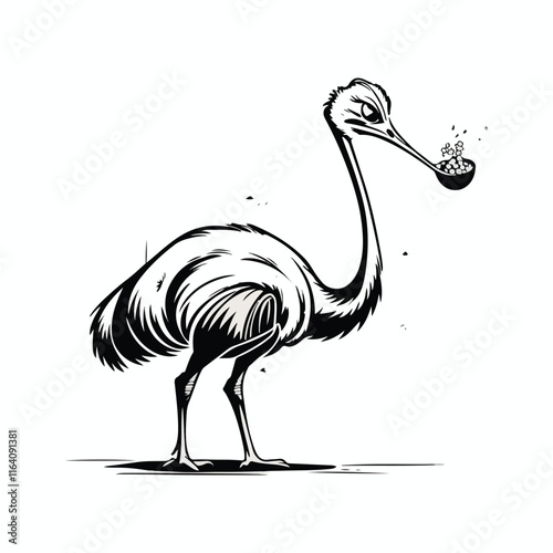 Ostrich icon vector line art illustration